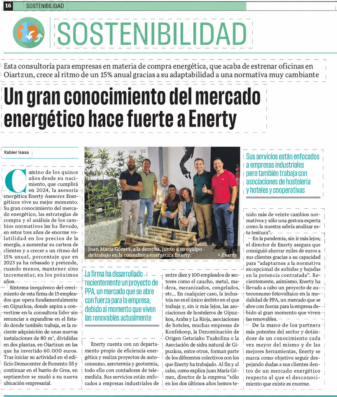 Artículo en Estrategia Empresarial - Un gran conocimiento del mercado energético hace fuerte a Enerty